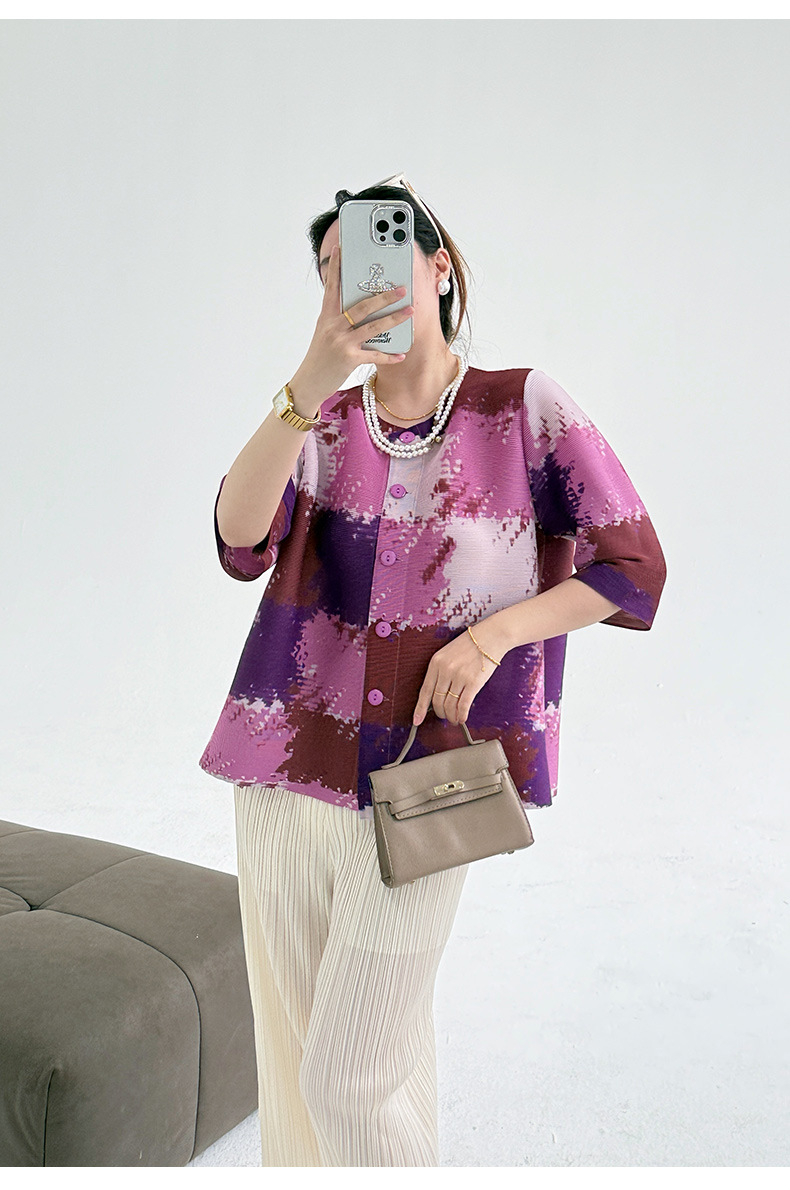 Áo khoác cardigan nữ họa tiết kẻ caro cổ tròn dáng rộng — hoa hồng đỏ chi tiết 15