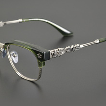 限量款！日本克罗星潮百搭纯钛中金板材复古眉线框配近视眼镜