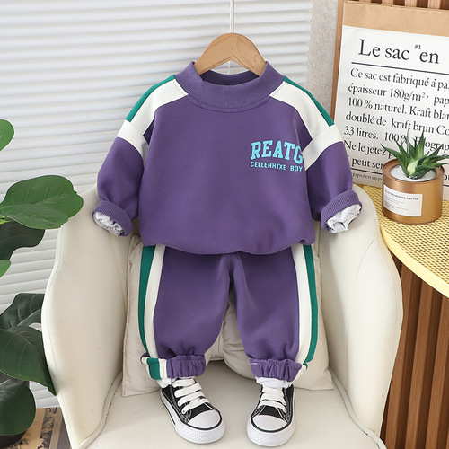 2024 Spring Dongdong Children's Clothing Letter Contrast Color Two-Piece Set Sports Kids Outfit 0-5 Years Old Two-Piece Wholesale