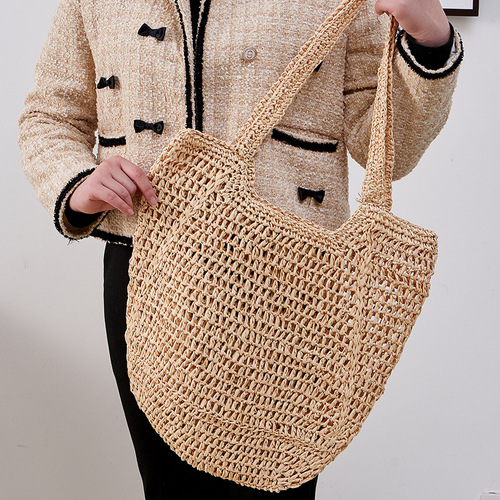 New ins large capacity hollow woven beach bag shoulder straw bag paper rope casual women's bag beach bag