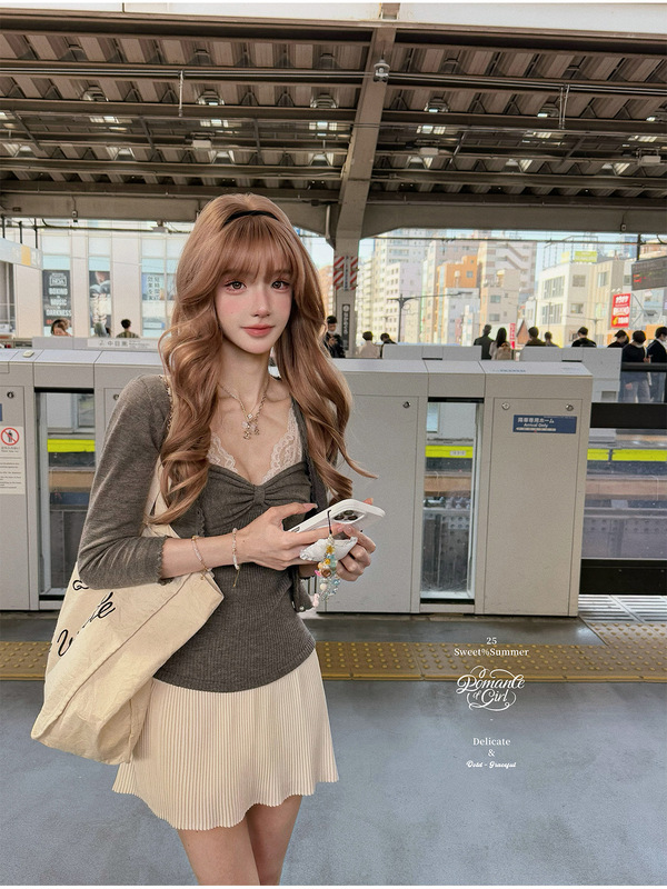 RomanceOFGIRL /Lily's针织系列 中鼎羊毛纱 蝴蝶结胸型吊带&开衫|undefined