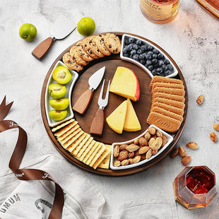 Amazon's Best Selling Acacia Wood Disc Cheese Cheese Board Set Deli Board Disc with Knife Set Serving Tray