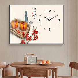 柿柿如意钟表带时钟十字绣2023新款线绣简单柿子樱桃餐厅手工自绣
