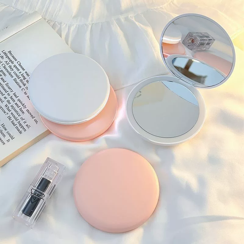 Convenient mirror with lights, folding night scene LED makeup mirror, small mirror with pocket LED light mirror
