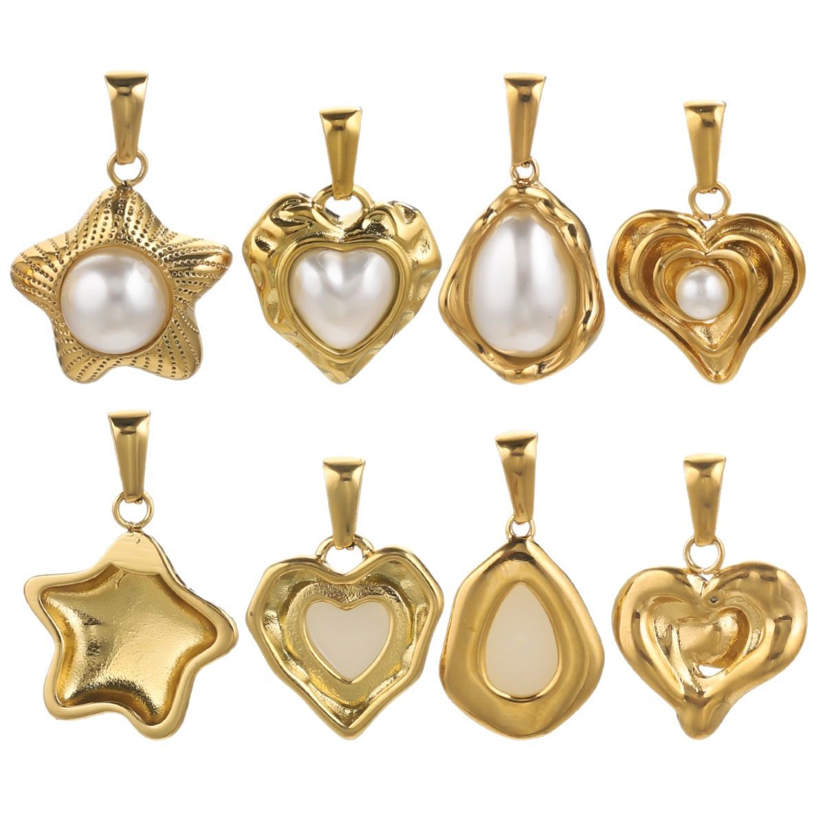 Europa y los Estados Unidos acero inoxidable pentagonal en forma de corazón colgante de perlas DIY accesorios accesorios al por mayor