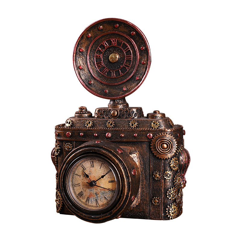 Retro camera ornaments American simulation mechanical locomotive clock resin crafts camera alarm clock decorations