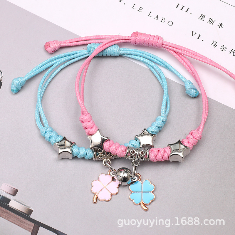 Simple Cute Men and Women Students Suck Bracelet Couple Pair of Magnet Best Friend Two Handmade Woven Color Rope Bracelet