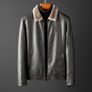 Leather Jacket Pu Leather Men's Leather Jacket 2025 Autumn and Winter Light Business Casual Fur Collar Fashion Easiest for Match Thickened Jacket Jacket