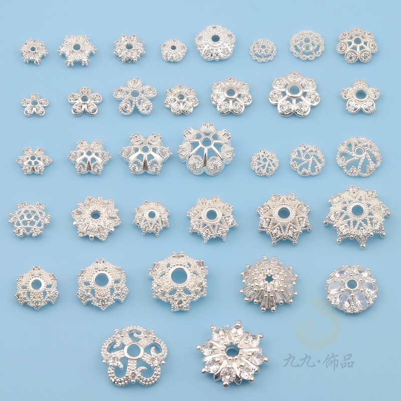 High-Quality Color-Retaining Zircon Flower Tray Electroplated Silver Heavy Hollow Large Flower Tray DIY Jewelry Accessories Wholesale