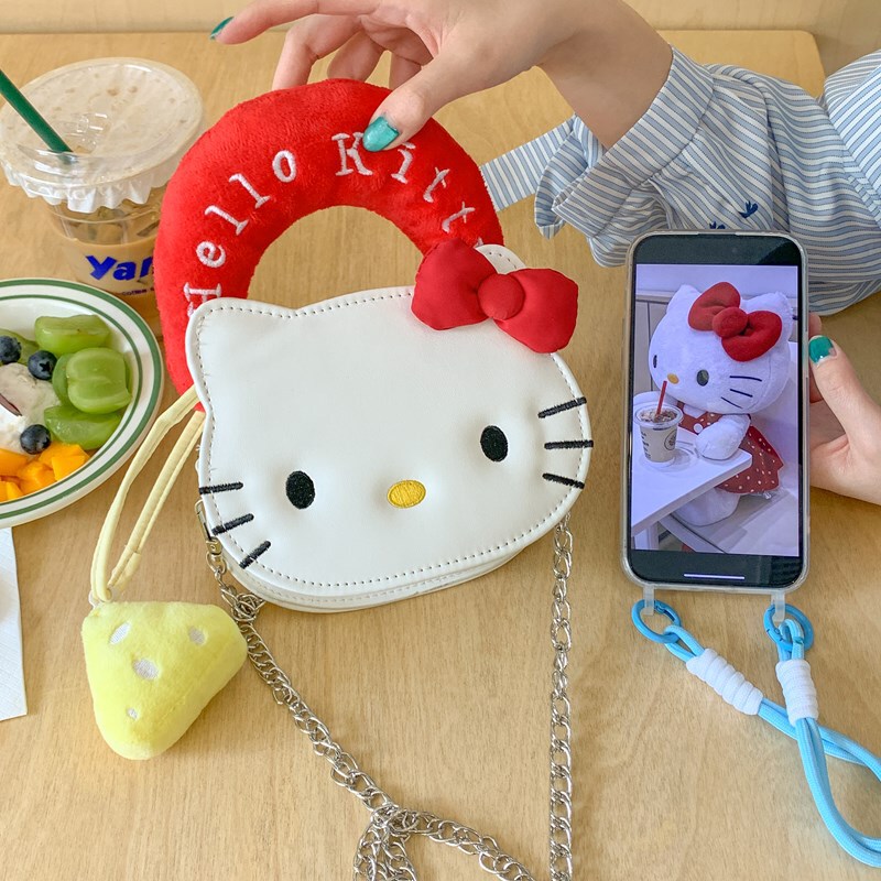 Cartoon Bow Cat Chain Crossbody Bag for Women, Exquisite Shaped Handbag, High-Looking and Cute Mini Shoulder Bag