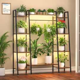 跨境室内花草植物展示支架家用多功能简易金属花架客厅带灯花盆架