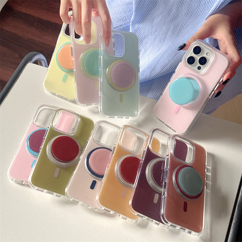 日韓風ミニマリストカラーブロックマット磁気スタンド付きiPhone17/Apple16ProMax/15/14対応スマホケース|undefined