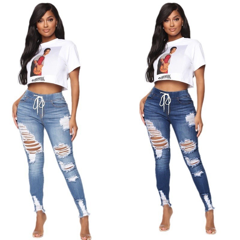 En stock suministro directo 2022 elástico ripped tight hip lifting Amazon deseo AliExpress Venta caliente Jeans para las mujeres