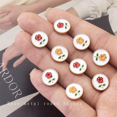 高檔襯衫扣子襯衣精緻圓形百搭女士針織開衫金屬紅色玫瑰花小紐扣