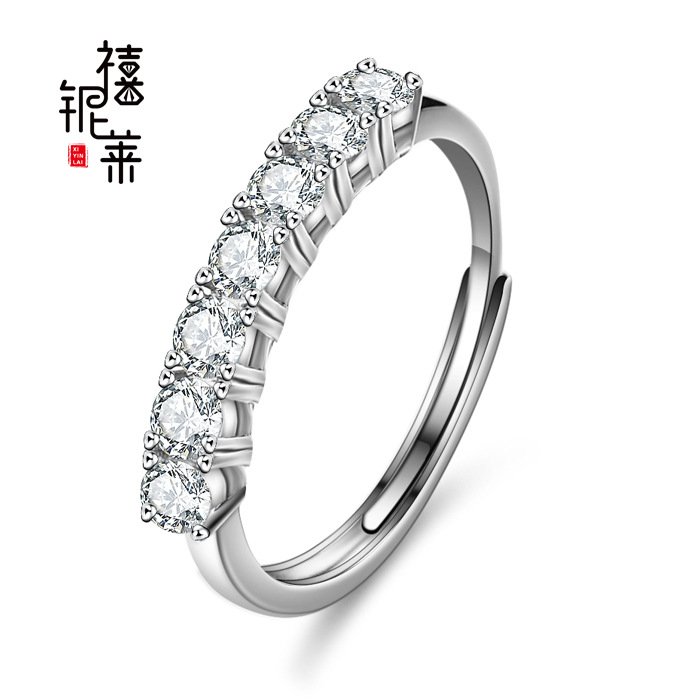 Anillo de diamante de plata esterlina s925 de las mujeres anillo de fila simple princesa siete filas diamante exquisito TikTok Venta caliente fábrica al por mayor