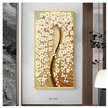 小清新发财树入户玄关装饰画轻奢富贵金树走廊过道壁画大气晶瓷画