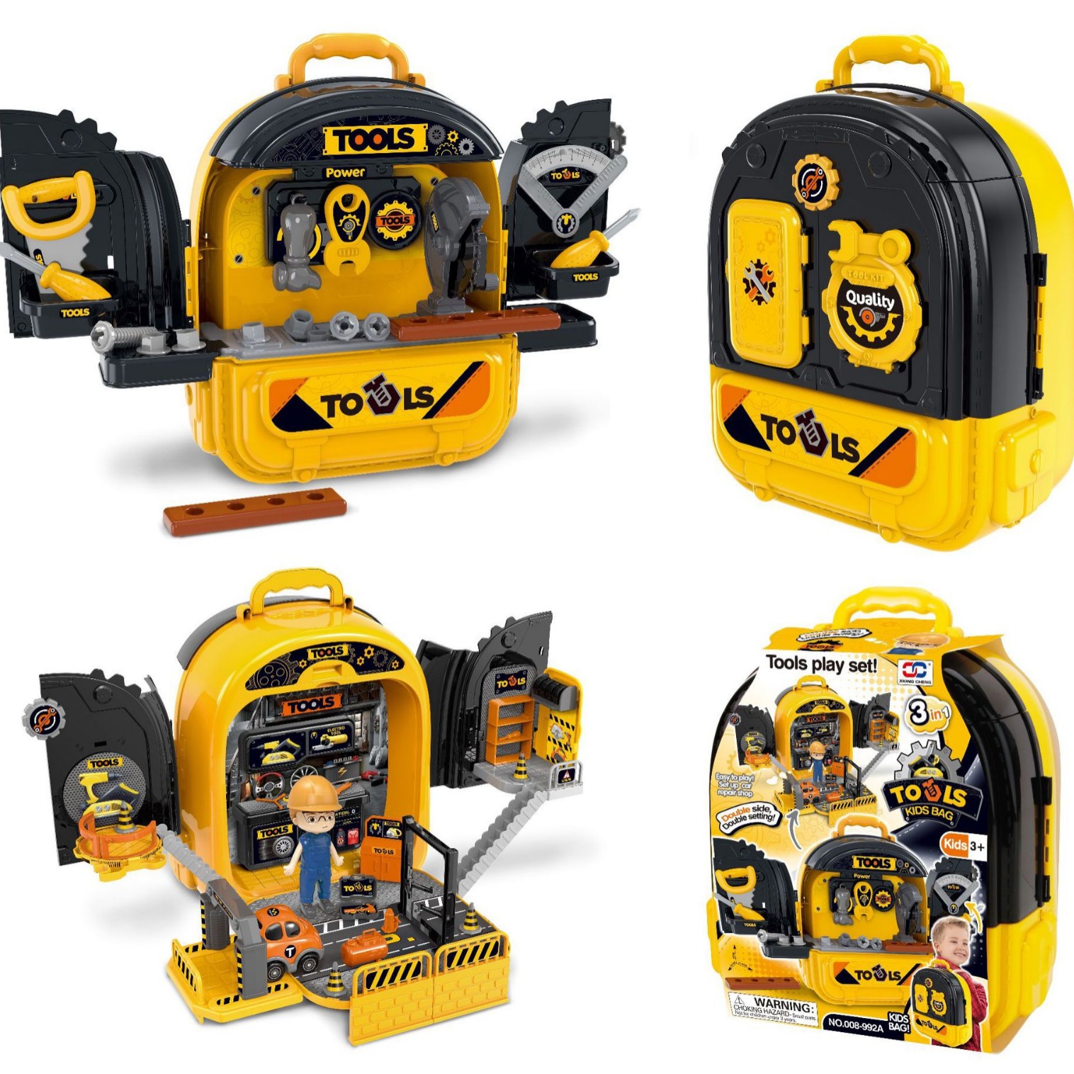 Cross-border New Products Children's Simulation Tools Play Toys 3 in 1 Tools Backpack Multifunctional Educational Toys