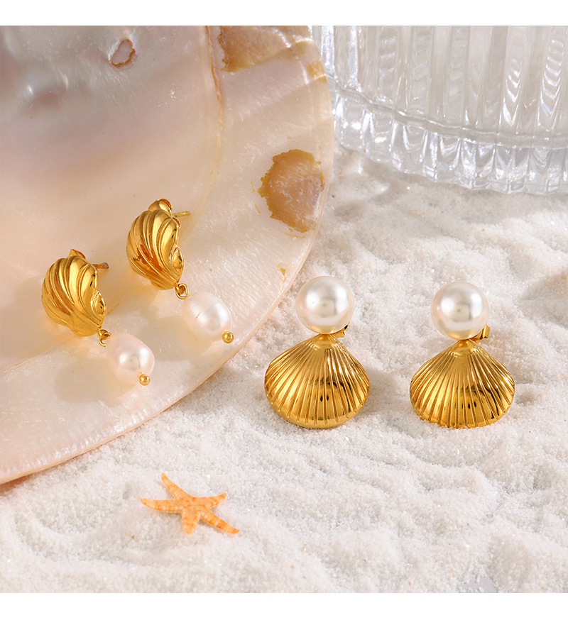 Shell Pattern Women's Gender 1 Pair Marine Style Simple Style Shell Plating 304 Stainless Steel Drop Earrings