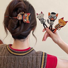 キュートでかわいい猫ツイストクリップ 2025 新しいハイエンド後頭部ワンラインヘアクリップ、大きな髪の量用