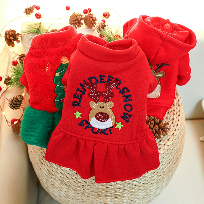 Готовые к отправке наряды для собак и кошек, праздничная красная одежда для осени и зимы, оптовая коллекция рождественской одежды.