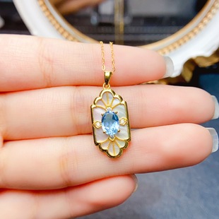 New natural topaz pendant S925 silver inlaid main stone 5*7mm Joker net red explosions women's jewelry wholesale