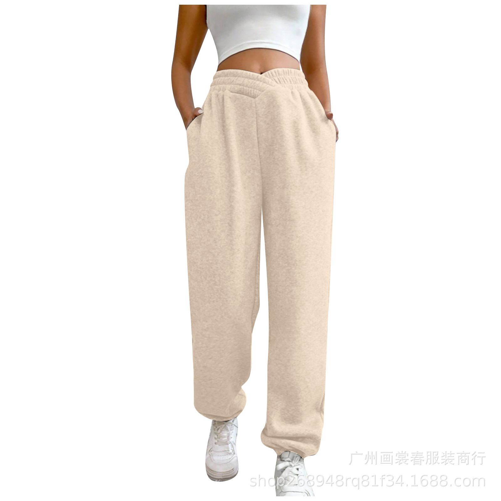 Amazon transfronterizo de comercio exterior de Europa y América del nuevo invierno de las mujeres pantalones de Casa sueltos cerrados de color sólido oblicuo bolsa pantalones de chándal image 11