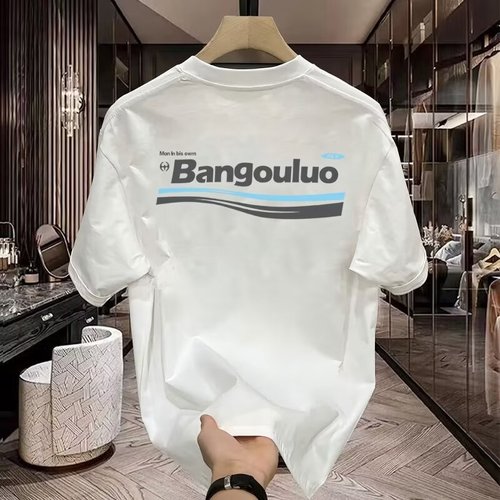 Summer heavy-duty pure cotton short-sleeve t-shirt for men, trendy brand, ins loose casual round neck printed shirt, Hong Kong-style fashion half-shirt