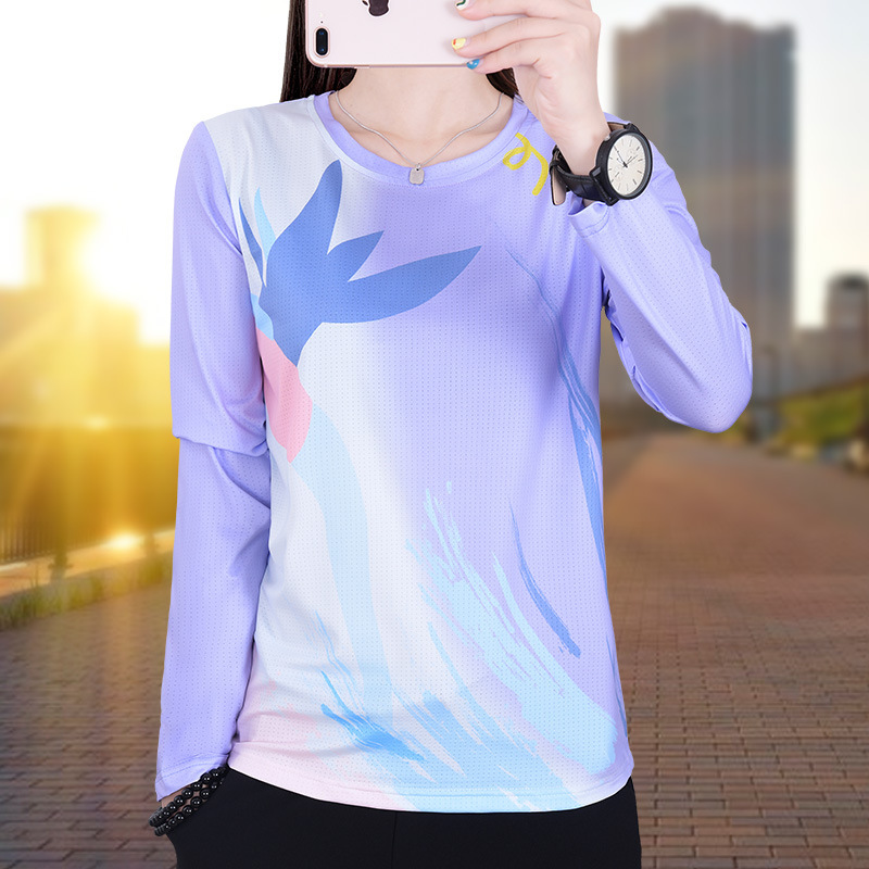 Ice Silk Long-Sleeved Quick-Drying Clothing for Women New Loose Fashionable Thin Breathable Outdoor Large Size Running Quick-Drying Sports Top
