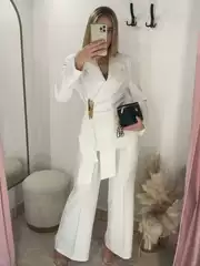 Cross-Border Women's Fashion 2025 Fall Winter Western Style Buckle Detail Blazer + Straight Leg Pants Set E490328/9