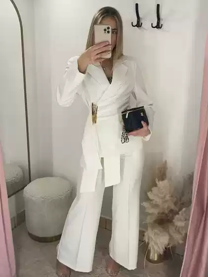 Cross-Border Women's Fashion 2025 Fall Winter Western Style Buckle Detail Blazer + Straight Leg Pants Set E490328/9