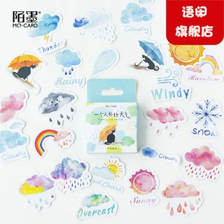 陌墨盒装贴纸 一个人的好天气 彩色异形封口贴手帐装饰贴画46枚入