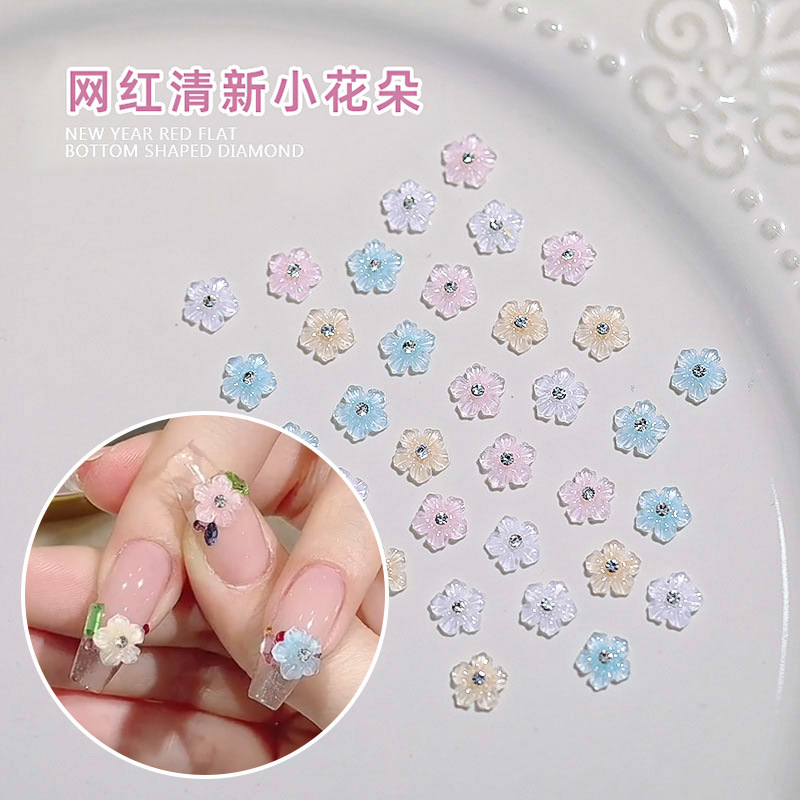 New Internet Celebrity Stereo Small Ice Flower Five-Petal Flower Flower Nail Art Jewelry Summer Resin Nail Small Accessories Diamond Wholesale