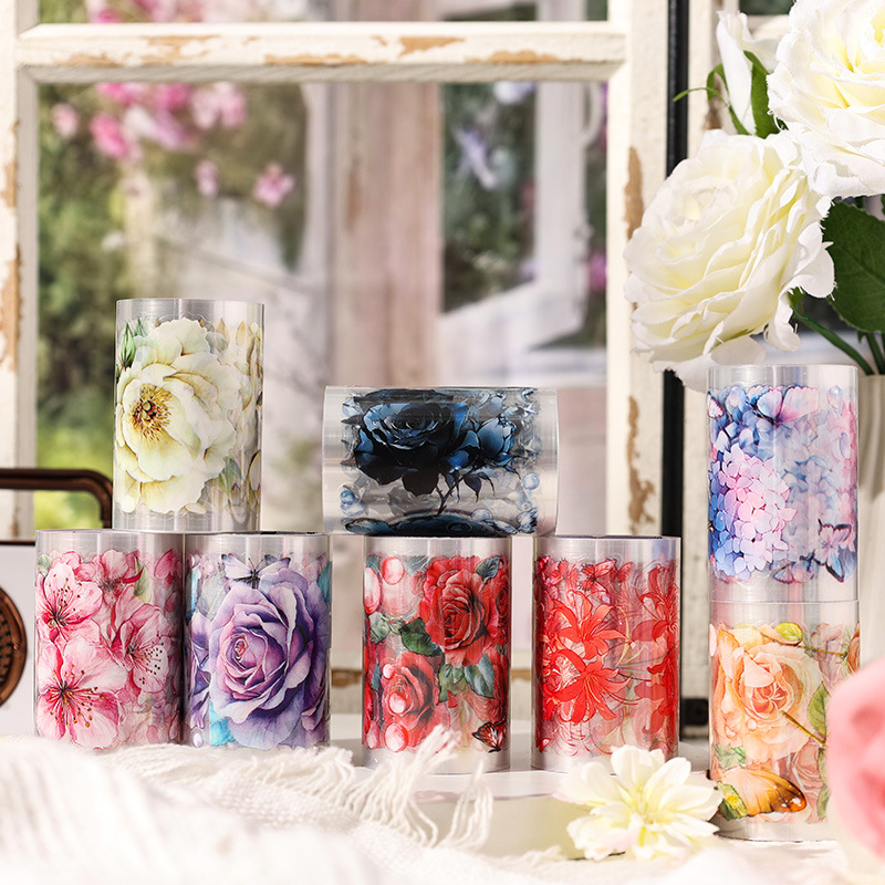 Huayang Chacho Transparente Pet Impermeable Flower Adhesivo Caja de cinta adhesiva Diy Material de cuenta manual Caja de cinta de collage decorativa