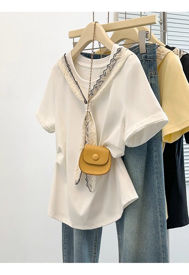 Áo thun nữ tay ngắn cổ tròn size lớn form rộng — màu đen chi tiết 10