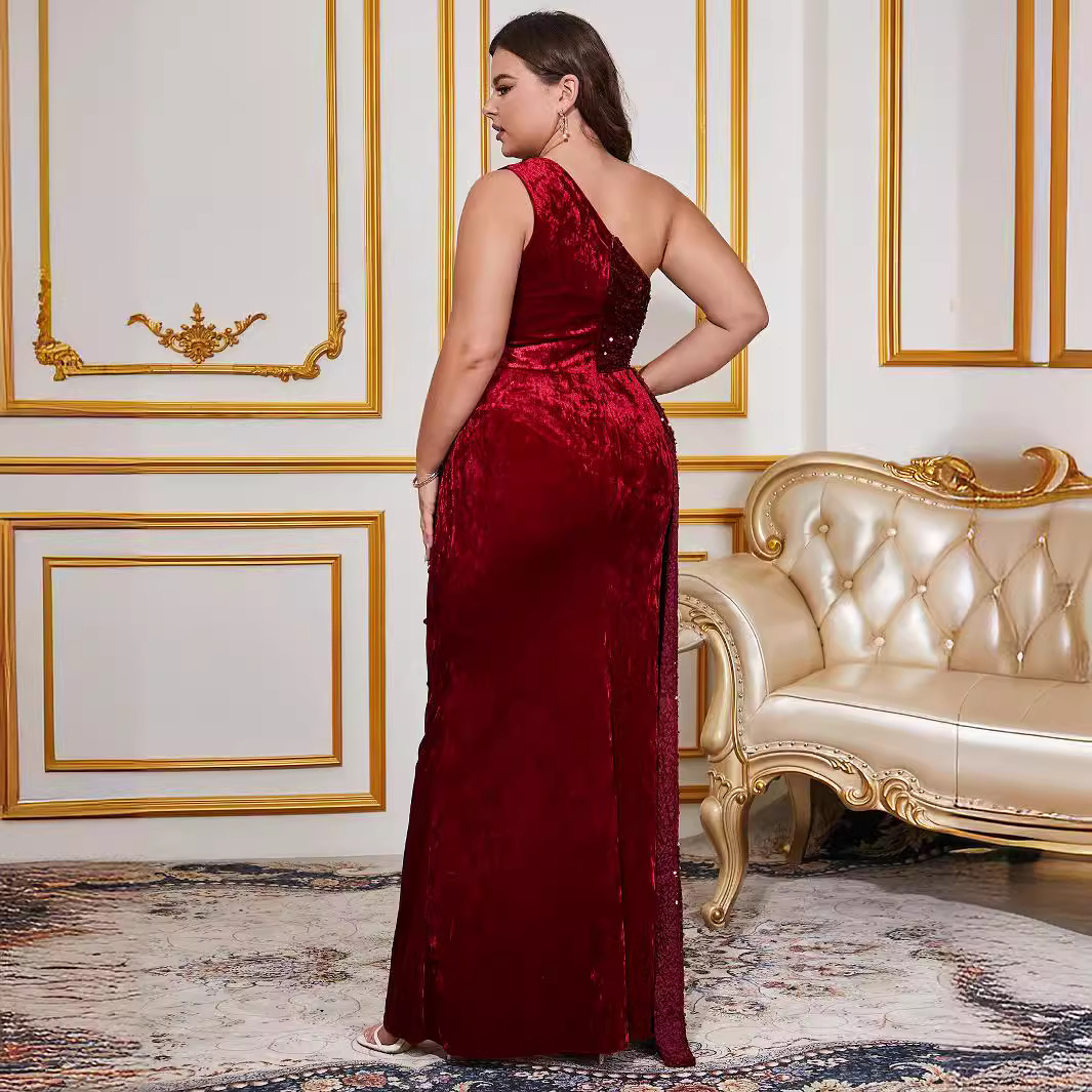 Comercio exterior transfronterizo de Europa y los Estados Unidos para el nuevo color sólido sexy vestido de un solo hombro con lentejas para hacer 60 piezas de productos grandes image 4