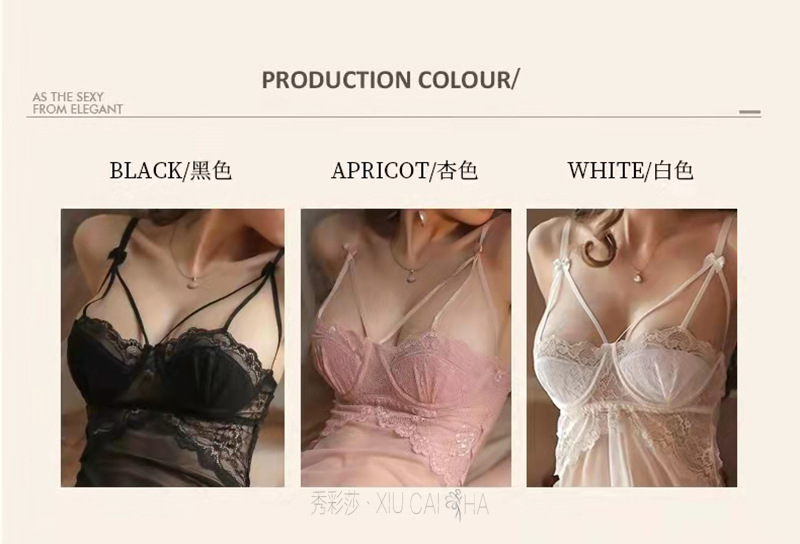 Plus Size Suspender Nightgown, Transparent Mesh Babydoll with Steel Ring Push-Up, Wine Red — detail image 9