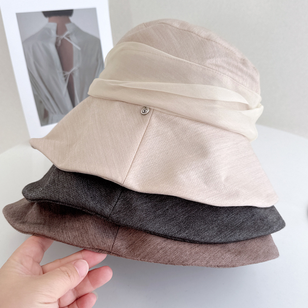 Elegant Luxury Mulberry Silk Ribbon Bucket Hat For Women, Summer Sun Protection Lyocell Cooling Sun Hat