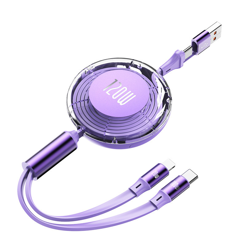 Huawei Apple 14/16 Type-c 格納式 2 対 2 車高速充電ケーブルに適した透明な 120W データケーブル|undefined