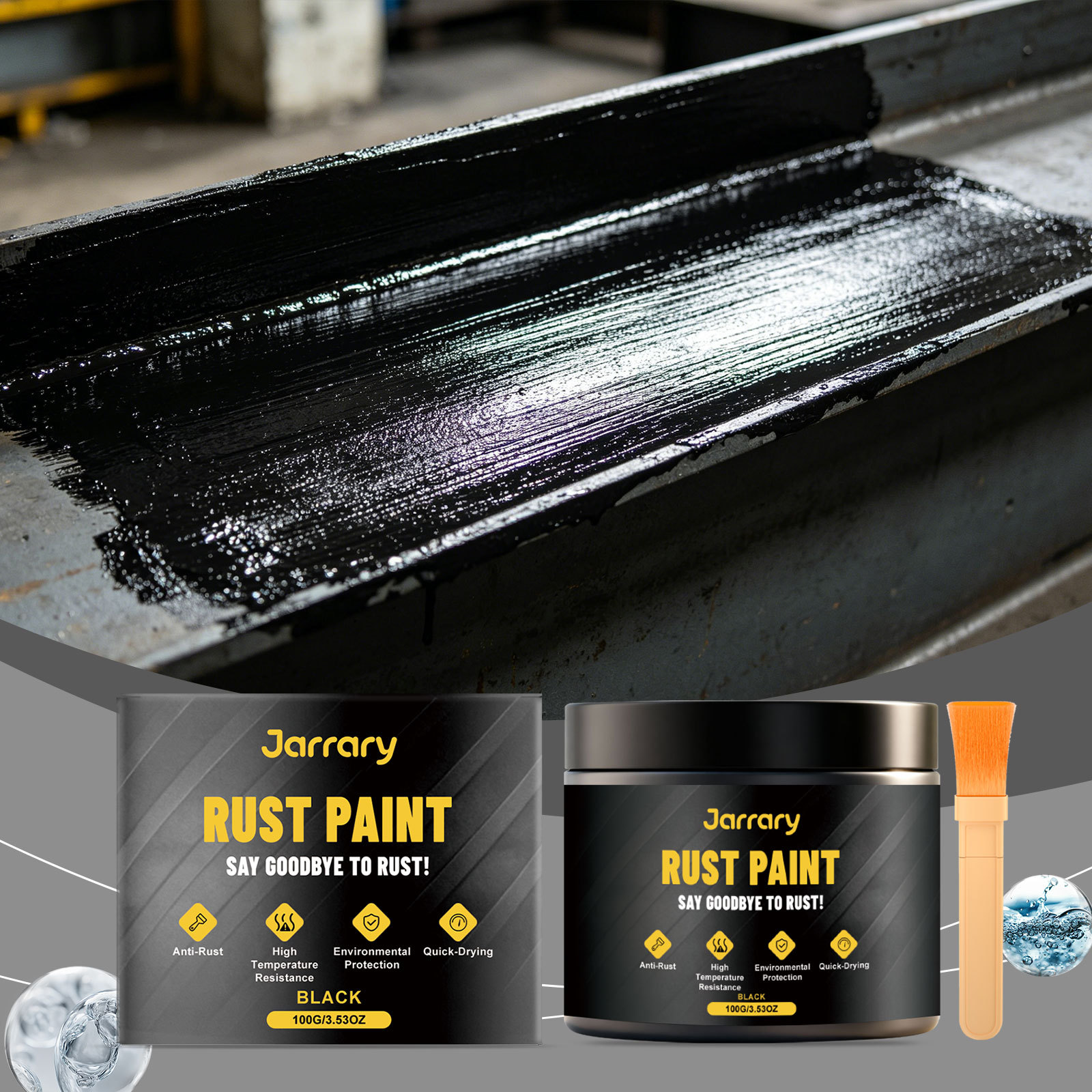 Jarrary Black Anti-Rust Paint for Daily Household Use, Protects Furniture Surfaces from Rust, Multi-Purpose, Easy-To-Apply Anti-Rust Paint