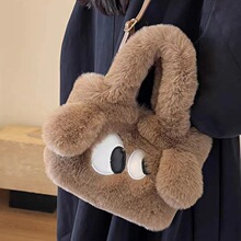 大眼狗毛绒包2025新款可爱卡通女士手提小方包大容量单肩斜挎包