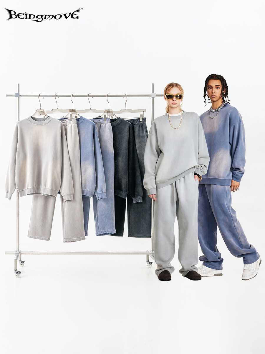 2025 otoño estilo de moda estadounidense nicho gradiente de diseño suéter hombre suelta suéter rectas largos set