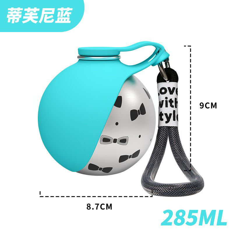 Hot pet kettle de acero inoxidable gato y perro redondo taza de agua portátil gancho plegable silicona beber al aire libre