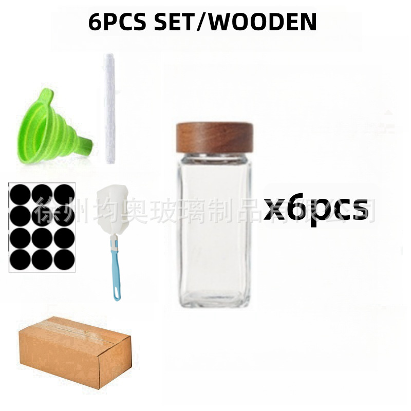 [아카시아나무뚜껑모델] 양념병 6종세트 (마커펜, 스티커, 깔때기, 브러쉬 포함)