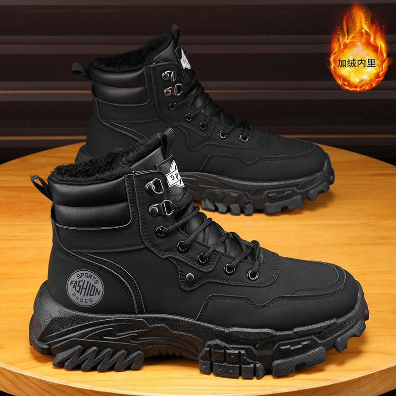 2025 invierno Martin botas para hombres más vello grueso a prueba de frío botas de trabajo de fondo grueso caliente británico botas de ruibarbo