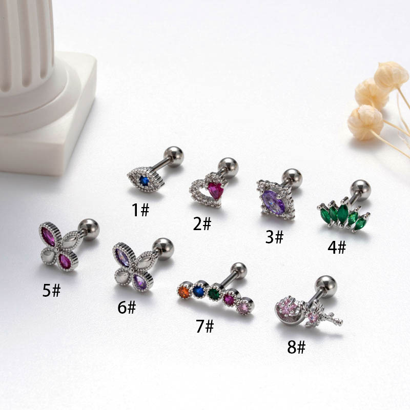 2 uds nuevos tornillos de doble cabeza de acero inoxidable, pendientes de cartílago de varilla gruesa, globo de corazón rojo, pendientes de oreja de circonio_voghion.com