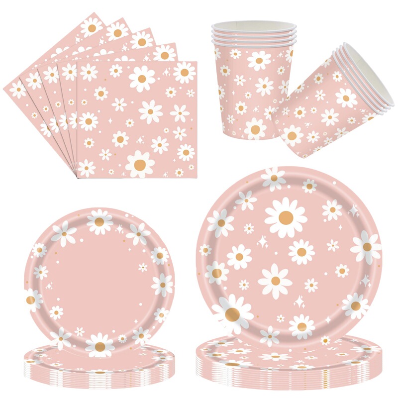 ボヘミアンパーティー食器デイジー花ヒッピー子供誕生日飾り使い捨て紙皿紙コップ|undefined