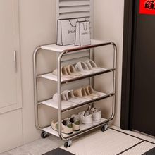 中古可移动不锈钢鞋架家用门口多层小推车置物架入门网红带轮鞋架