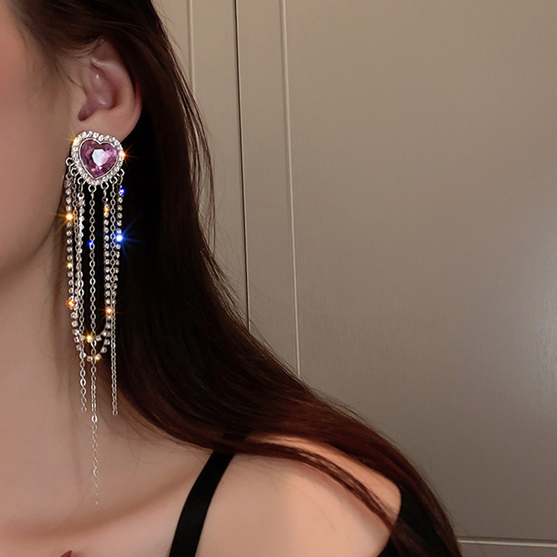 28g Weight Zircon Inlay Material Drop Earrings Classification 1 Pair Quantity Daily Occasion Copper Material Heart Shape Pattern Women'S Gender Inlay Design Fashion Style Fashion Heart Shape Copper Inlay Zircon Drop Earrings 1 Pair 1