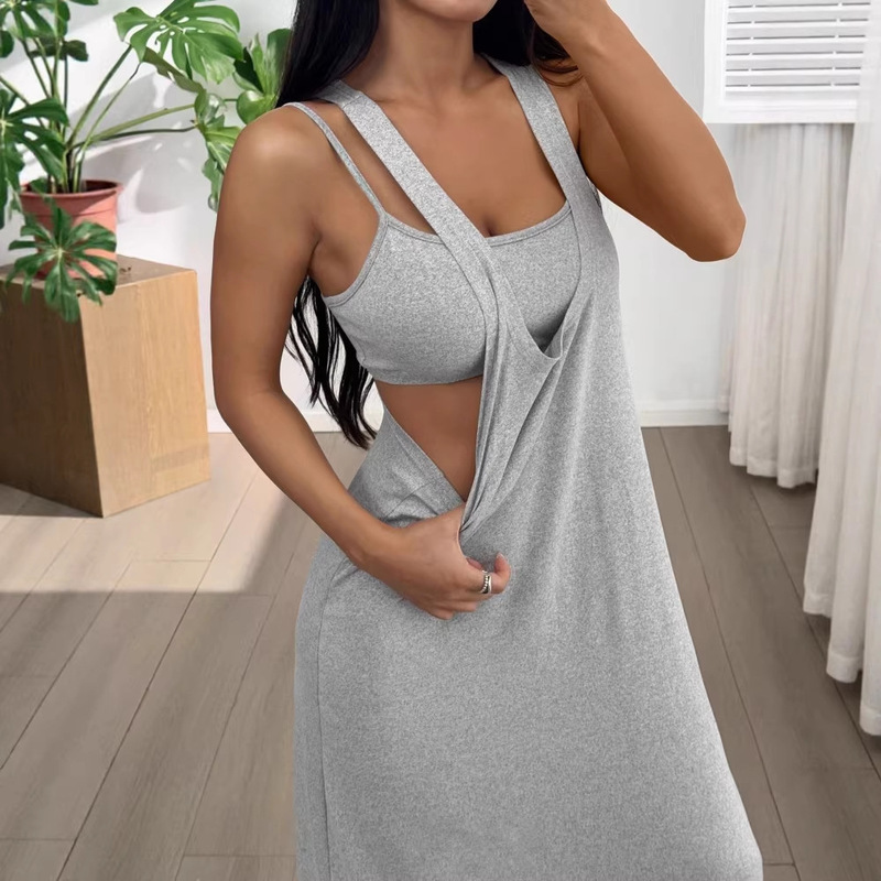 European and American Cross-Border Women's New Summer Style Two-Piece Side-Waist Cut-Out Suspender Long Dress European and American Cross-Border Women's New Summer Style Two-Piece Side-Waist Cut-Out Suspender Long Dress