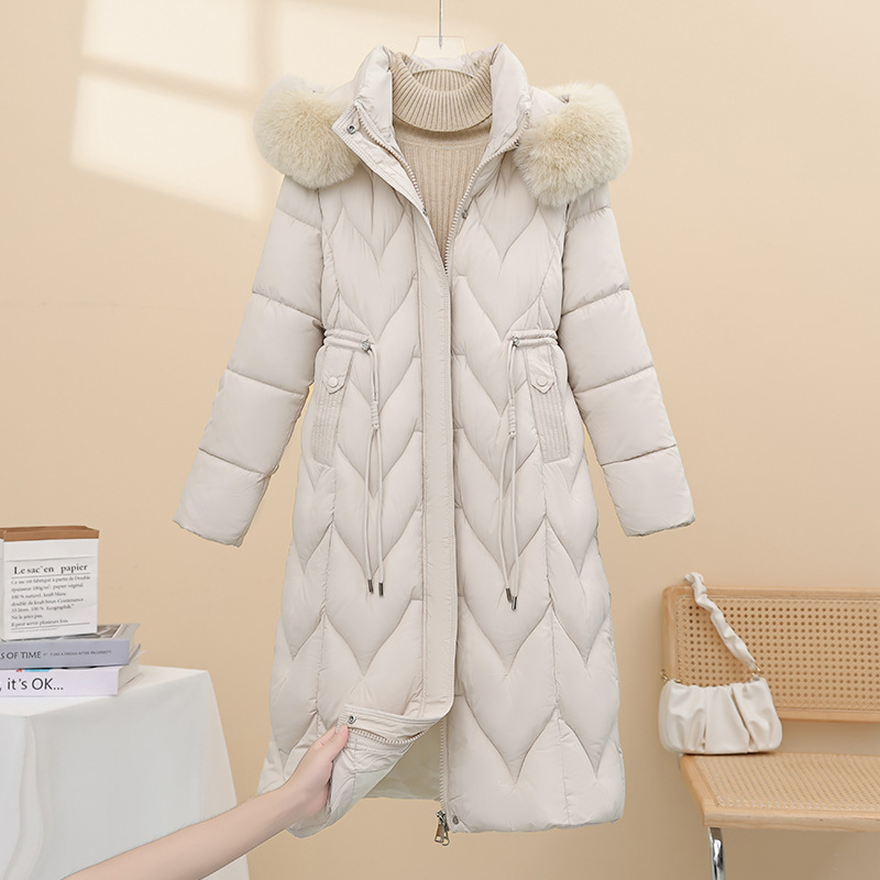 Comercio exterior de algodón de invierno de mujer chaqueta media y larga nueva chaqueta de algodón de cuello delgado calentamiento de la ropa de algodón gruesa